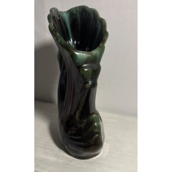 Blue Mountain Pottery Vase Swan Wing Feather Shaped Ceramic Green Drip Glaze 6" - Picture 4 of 9